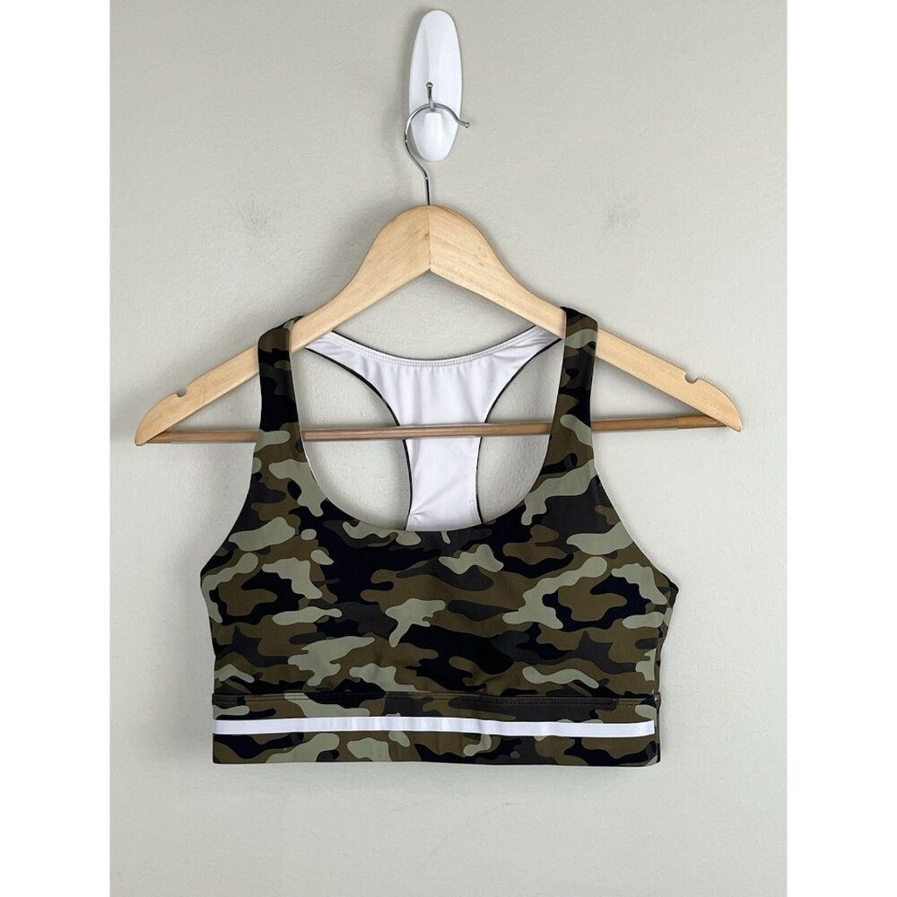 ZYIA Active Green Camo‎ Reflective Soft n Snug Racer Back Sports Bra Sz M
